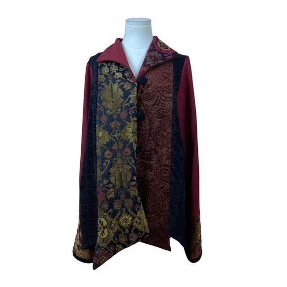 AHNI Women’s Burgundy Multi-Pattern Button Front Jacket Size 2 - Picture 1 of 9